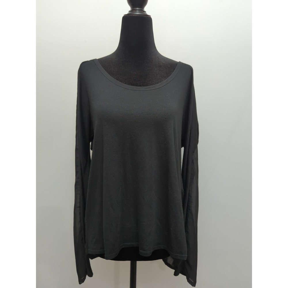 Z5 Converse Black Asymmetrical Long Sleeve‎ Shirt Women's Sz L Casual Sheer Back